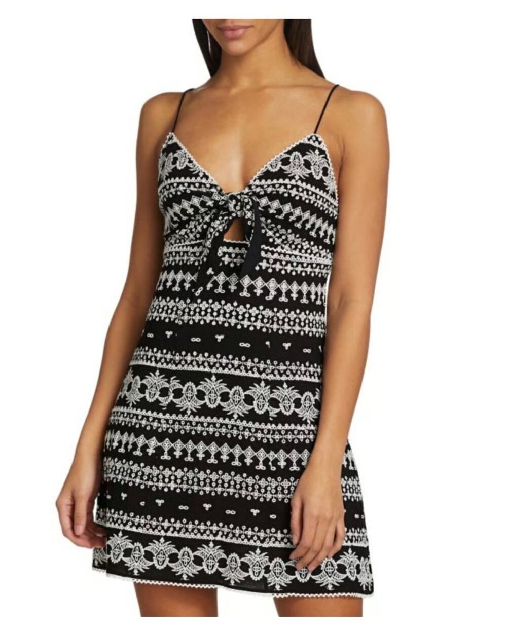 NWT Alice + Olivia Roe Embroidered Tie Front Dress Size 6